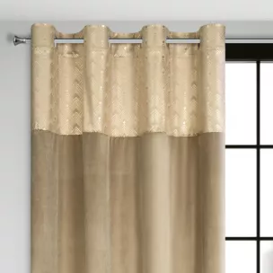 Zasłona beżowa ze złotym wzorem z błyszczącego welwetu 140x250 cm przelotka ELEN