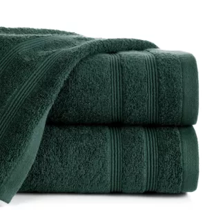 Ręcznik kąpielowy 50x90 cm bawełniany kolor zielony z bordiurą w formie tkanych paseczków 500 g/m2 ALINE