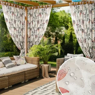 Zasłona biało, stalowa z wodoodpornej tkaniny idealna do ogrodu i na taras 155x220 cm szelki/rzep GARDEN 2