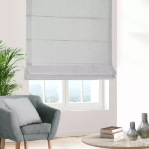 Roleta szyta z systemem comfort GEONOA srebrna z miękkiej tkaniny o naturalnym charakterze z widocznym ozdobnym splotem