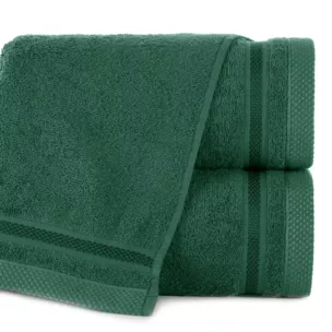 Ręcznik do rąk 40x60 cm bawełniany kolor ciemnozielony zero twist z bordiurą w paski 500 g/m2 ABBIE