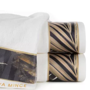 Ręcznik kąpielowy 70x140 cm bawełniany kolor biały,beżowy z designerską bordiurą 500 g/m2 Eva Minge