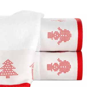 Ręcznik kąpielowy świąteczny 50x90 cm bawełniany kolor biały z żakardową bordiurą w stylu skandynawskim 480 g/m2 NOEL