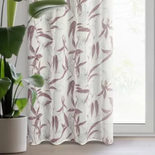 Zasłona naturalno, fioletowa zdobiona nadrukiem kwiatów z etaminy 140x250 cm przelotka PATI
