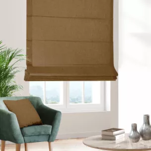 Roleta szyta z systemem comfort brązowa z tkaniny o naturalnym splocie w stylu eko