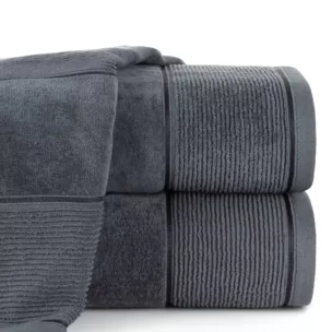 Ręcznik do rąk 30x50 cm bawełniany kolor stalowy z welurową bordiurą 500 g/m2 EMMA