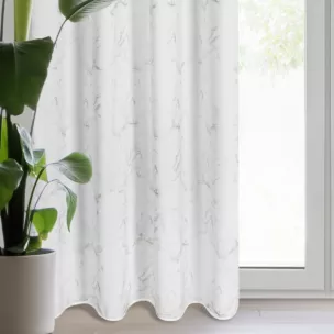 Zasłona biało, srebrzysta zdobiona nadrukiem marmuru z szyfonu 140x250 cm przelotka EMILI
